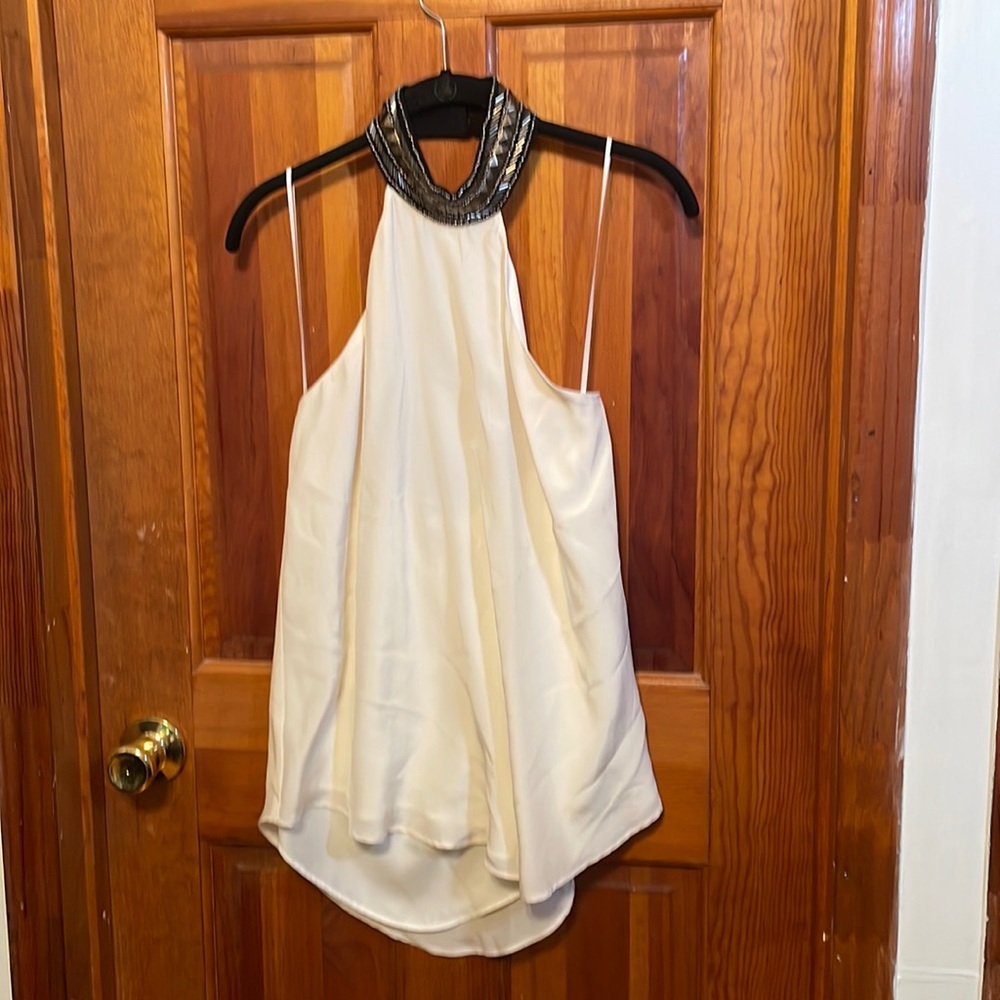 Lavender Brown Silky Women’s Top with Studded Neck - new with tags - Size S